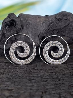 Studio One Love - Ribbed Leaf Silver-Plated Handmade Brass Hoop Earrings