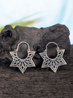 Studio One Love - Half Star Silver-Plated Handmade Brass Hoop Earrings