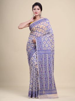 LAA CALCUTTA - Printed Navy Blue Cotton Jamdani Saree