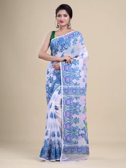 LAA CALCUTTA - Printed White Cotton Jamdani Saree