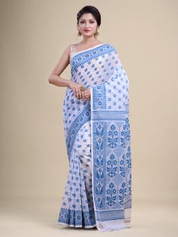 LAA CALCUTTA - Floral White Cotton Jamdani Saree