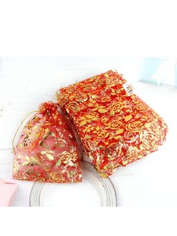 NFI Essentials - Red Potli Gift Pouches for Return Gifting. (Pack of 50)