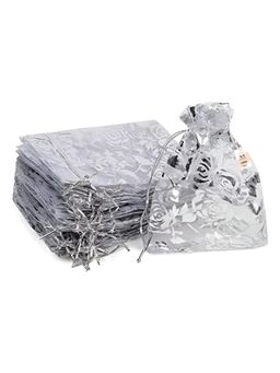 NFI Essentials - Silver Potli Gift Pouches for Return Gifting. (Pack of 50)