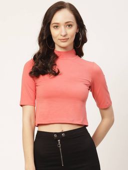 Femea - Rust Solid Cotton Half Sleeves Crop Top