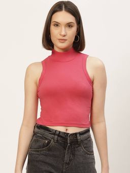 Femea - Hot Pink Solid Cotton Sleeveless Crop Top