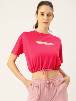 Femea - Pink Printed Detail Blouson Crop Top