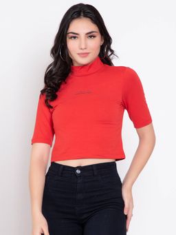 Femea - Red Extended Sleeves Solid Crop Top
