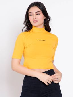 Femea - Yellow Extended Sleeves Solid Crop Top