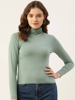 Femea - Women Medium Green Solid Ruched Fitted Top