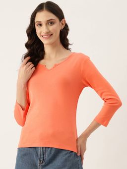 Femea - Women Orange Colored Round Neck Top