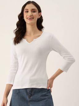 Femea - Women White Colored Round Neck Top