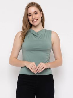 Femea - Green Cowl Neck Sleeveless Fitted Top