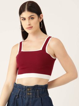 Femea - Maroon Square Neck Sleeveless Crop Top