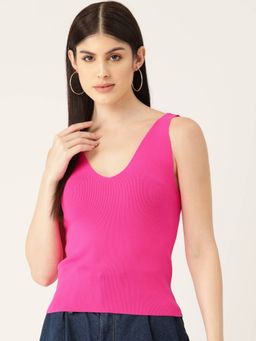 Femea - Pink V-Neck Sleeveless Knitted Top