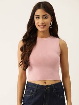Femea - Pink Solid Cotton Crop Top