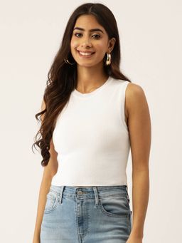 Femea - White Solid Cotton Crop Top