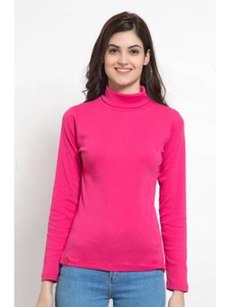 Femea - Women Rani Pink Solid Turtle Neck Pure Cotton Top