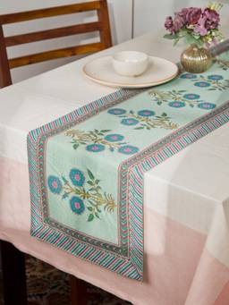 Fabindia - Teal Printed Cotton Silk Runner