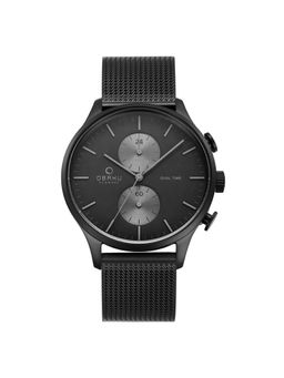 Obaku - Gran Charcoal Dual Time Black Round Dial Mens Watch - V196Gubbmb