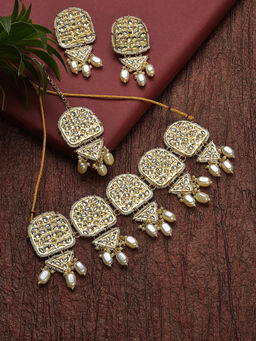 Sohi - Gold Plated White Kundan Studded Jewellery (Set of 3)