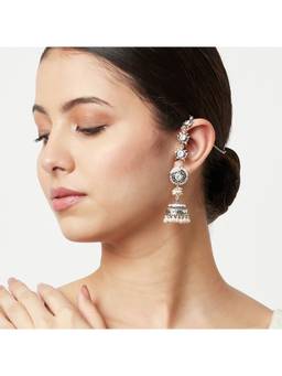 Voylla - Apsara Silver Plated Faux Pearls Brass Jhumka Earrings