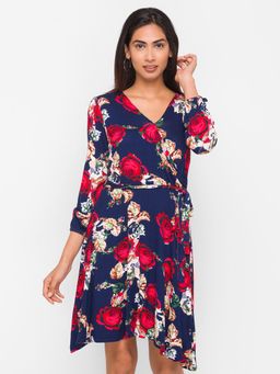 Globus - Navy Printed Dress with Belt (Set of 2) (XS)