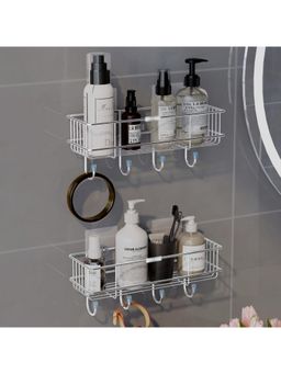 Plantex - Ss Self-Adhesive Multipurpose Bathroom Shelf with Hooks (Pack Of 2)