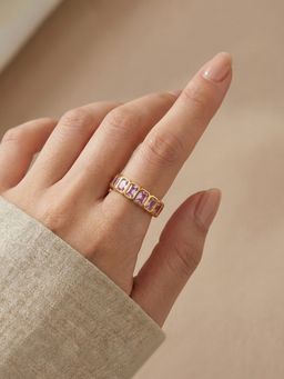 Designs & You - Gold-Plated Pink Square Ads Adjustable Ring