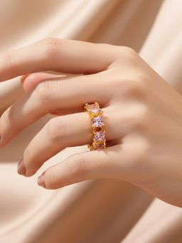 Designs & You - Gold-Plated Pink Square Ads Adjustable Ring