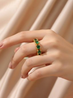 Designs & You - Gold-Plated Green Square Ads Adjustable Ring