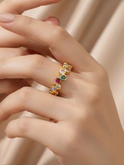 Designs & You - Gold-Plated Multi-Color Round Ads Adjustable Ring