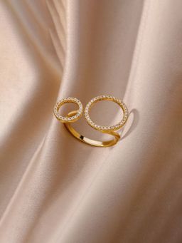 Designs & You - Gold-Plated Large Circular Hoops American Diamond Adjustable Ring
