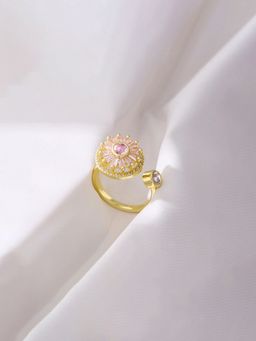 Designs & You - Gold Plated Round Shape Pink Rotatable Adjustable Ring