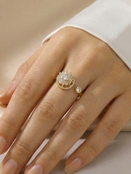 Designs & You - Gold Plated Round Shape Rotatable Adjustable White Ring