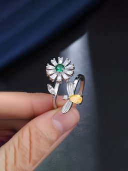 Designs & You - Silver Plated Floral Style Multi-Color Rotatable Adjustable Ring