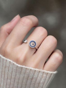 Designs & You - Silver Plated Multi-Color Evil Eye Themed Rotatable Adjustable Ring