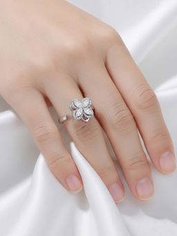 Designs & You - Silver Plated Shuriken Style White Rotatable Adjustable Ring