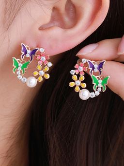 Designs & You - Anti Tarnish Butterfly Themed Multi-Color Stone Studded Drop Earrings