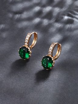 Designs & You - Anti Tarnish Green Geometric Stone Studded Hoops