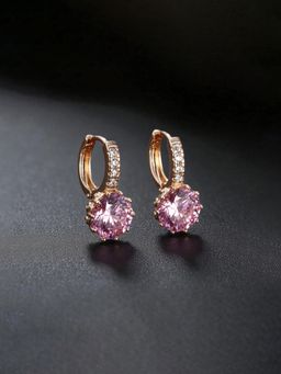Designs & You - Anti Tarnish Pink Geometric Stone Studded Hoops