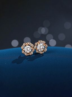 Designs & You - Anti Tarnish Rose Gold Plated Clover Themed Contemporary Stone Studded Studs