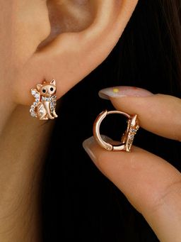 Designs & You - Anti Tarnish Contemporary Cat Shaped Stone Studded Hoops