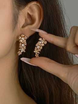 Designs & You - Anti Tarnish Contemporary Stone Studded Floral Drop Earrings