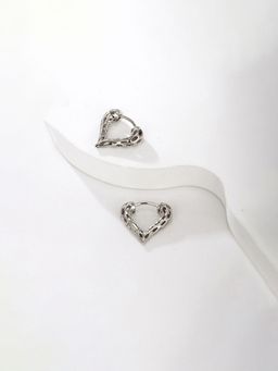 Designs & You - Anti Tarnish Silver Plated Silver Toned Heart Themed Contemporary Hoops
