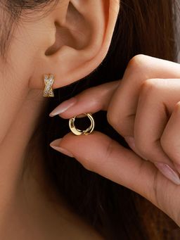 Designs & You - Anti Tarnish Cross Shaped Stone Studded Contemporary Hoops