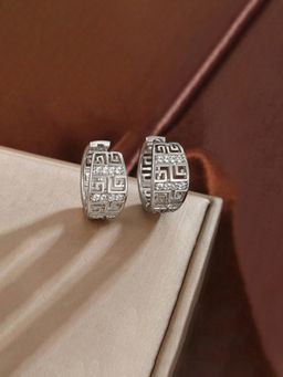 Designs & You - Anti Tarnish Silver-Plated Silver Toned Stone Studded Contemporary Hoops