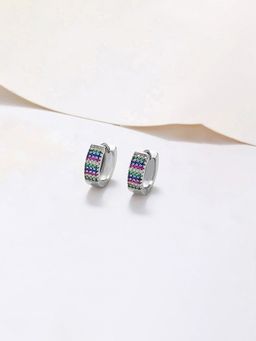 Designs & You - Anti Tarnish Silver-Plated Multi-Color Stone Studded Contemporary Hoops