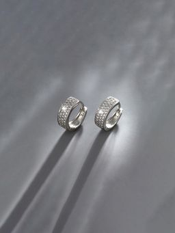 Designs & You - Anti Tarnish Silver-Plated Silver Toned Stone Studded Contemporary Hoops