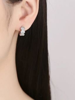 Designs & You - Anti Tarnish Silver-Plated Silver Toned Stone Studded Heart Themed Hoops