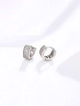 Designs & You - Anti Tarnish Silver-Plated Silver Toned Stone Studded Contemporary Hoops